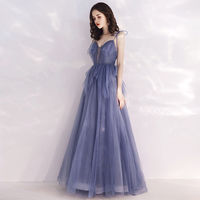 Cute v neck tulle long prom dress, evening dress - Thumbnail 1