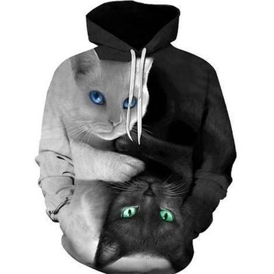 Black & white 3d cat hoodie