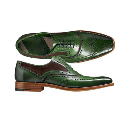 Handmade green black wing tip brogue lace up shoes designing leather shoes, stylish dress formal shoes - Thumbnail 3