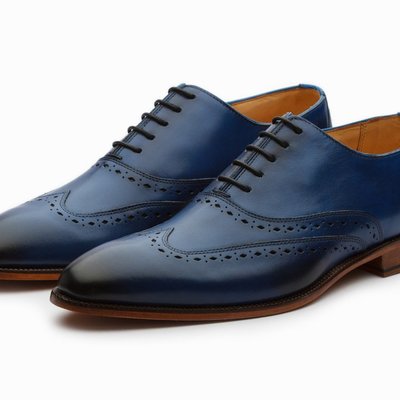 Handmade blue wing tip lace up shoes designing leather shoes, stylish dress formal shoes - Thumbnail 3