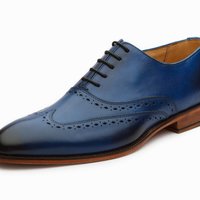 Handmade Blue Wing Tip Lace Up Shoes Designing Leather Shoes, Stylish Dress Formal Shoes - Thumbnail 1
