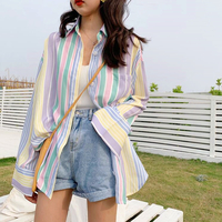 Pastel Color Block Stripe Blouse Shirt - Thumbnail 1