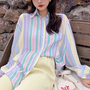 Pastel Color Block Stripe Blouse Shirt-2