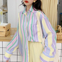 Pastel Color Block Stripe Blouse Shirt-3