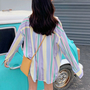 Pastel Color Block Stripe Blouse Shirt-4