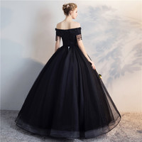 Black tulle lace long prom gown, cheap evening dress - Thumbnail 3