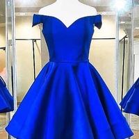 Royal Blue /Red Off the Shoulder Short Homecoming Dresses Under 100 - Thumbnail 1