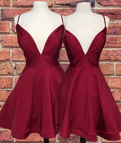 Burgundy Spaghetti Straps Short Homecoming Dresses Under 100