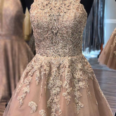 Halter short homecoming dresses with appliques  - Thumbnail 3