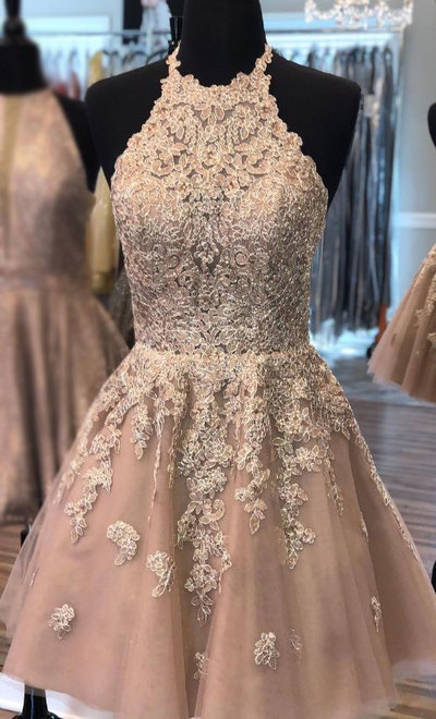 Halter Short Homecoming Dresses with Appliques 
