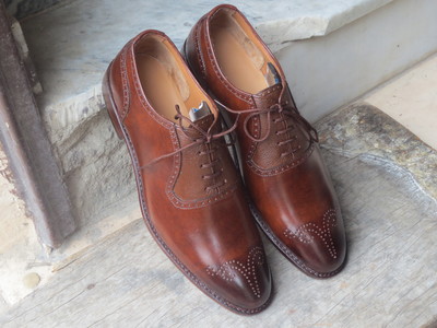 Handmade Brown Brogue Lace Up Pebbled Leather Shoes, Stylish Dress Formal Shoes