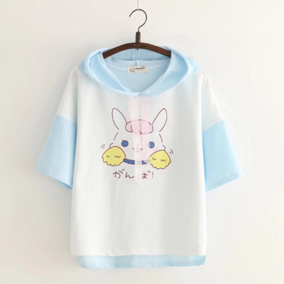 Kawaii harajuku rabbit printed shortsleeve hooded top - Thumbnail 3