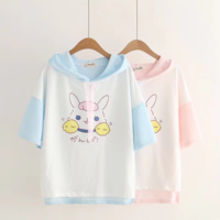 Kawaii Harajuku Rabbit Printed Shortsleeve Hooded Top - Thumbnail 3