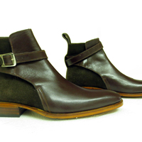 Handmade Green Suede Leather Jodhpurs Buckle Boot - Thumbnail 1