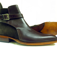 Handmade Green Suede Leather Jodhpurs Buckle Boot - Thumbnail 3