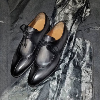 Handmade gray lace up leather shoes, split toe dress formal shoes - Thumbnail 4