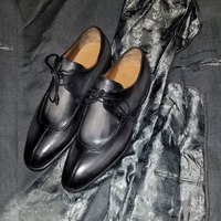 Handmade Gray Lace Up Leather Shoes, Split toe Dress Formal Shoes - Thumbnail 1