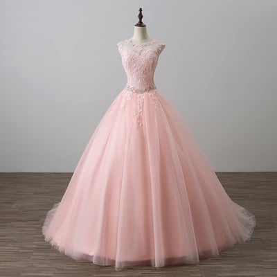 Pink tulle lace long prom gown, pink evening dress - Thumbnail 5