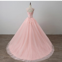 Pink Tulle Lace Long Prom Gown, Pink Evening Dress - Thumbnail 1