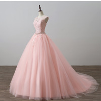 Pink Tulle Lace Long Prom Gown, Pink Evening Dress - Thumbnail 2