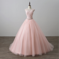 Pink Tulle Lace Long Prom Gown, Pink Evening Dress - Thumbnail 3