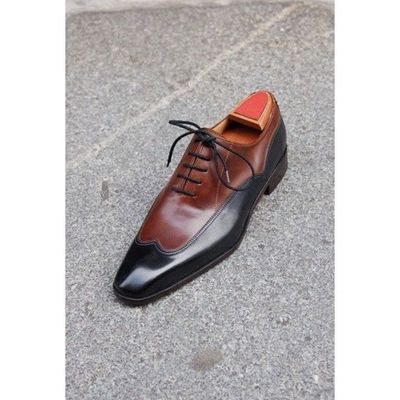 Handmade wing tip leather shoes, men's black brown lace up dress shoes - Thumbnail 5
