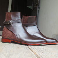 Handmade Brown Leather Suede Boot, Men's Jodhpurs Buckle Ankle High Boot - Thumbnail 3