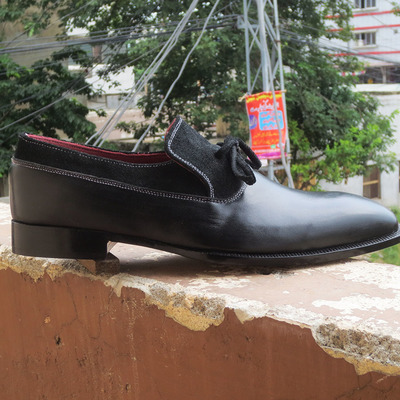 Handmade black suede leather shoes, men's loafers moccasin dress shoes - Thumbnail 3