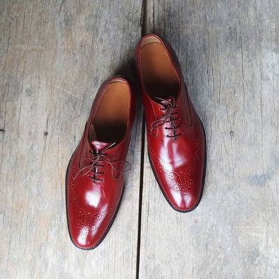Handmade burgundy color leather shoes, men's brogue lace up dress shoes - Thumbnail 5
