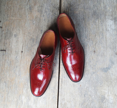 Handmade Burgundy Color Leather Shoes, Men's Brogue Lace Up Dress Shoes