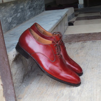 Handmade Burgundy Color Leather Shoes, Men's Brogue Lace Up Dress Shoes - Thumbnail 2