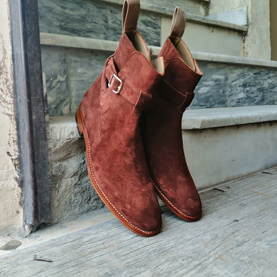 Handmade brown suede boot, men's ankle high jodhpurs buckle boot - Thumbnail 2