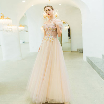 Light pink tulle long prom dress, evening dress - Thumbnail 5
