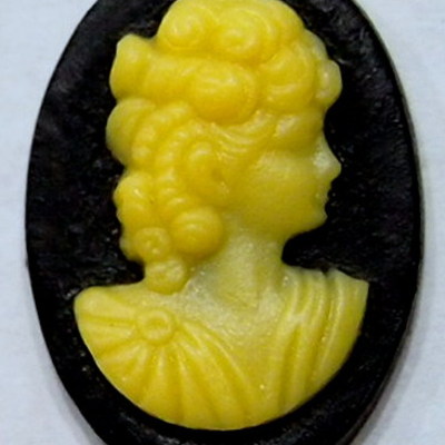 6 of 25x18 mm victorian proper lady cameos looking right, dark cream over black