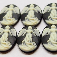 6 of 22x16 mm Relgious Full Body Woman Flying Angel Cameos Cream over Black - Thumbnail 2