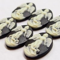 6 of 22x16 mm Relgious Full Body Woman Flying Angel Cameos Cream over Black - Thumbnail 3