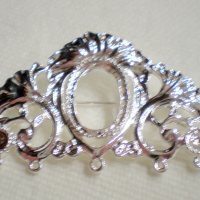 6 of 18x13 mm shiny silver plated pin or broach, old style setting long, gorgeous
