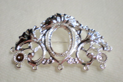 6 of 18x13 mm Shiny Silver Plated Pin or Broach, OLD Style Setting Long, Gorgeous
