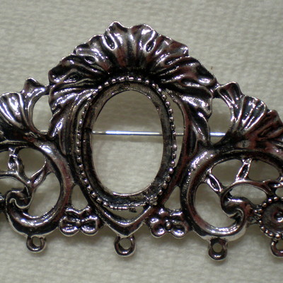 6 of 18x13 mm antique silver plated pin or broach, old style setting long, gorgeous