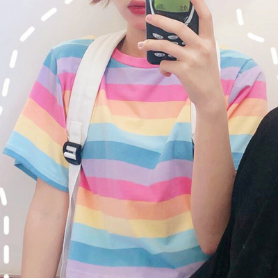 Pastel rainbow stripe tee