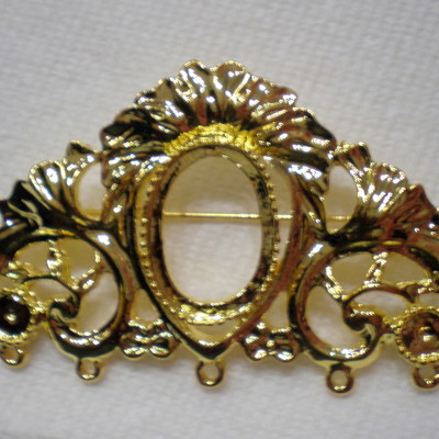 6 of 18x13 mm antique gold plated pin or broach, old style setting long, gorgeous