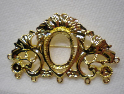 6 of 18x13 mm Antique Gold Plated Pin or Broach, OLD Style Setting Long, Gorgeous