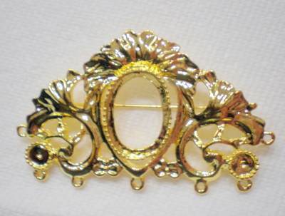 6 of 18x13 mm Shiny Gold Plated Pin or Broach, OLD Style Setting Long, Gorgeous