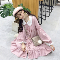 Pink Ruffled Doll Collar Dress - Thumbnail 2