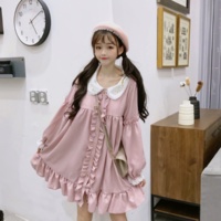 Pink Ruffled Doll Collar Dress - Thumbnail 4