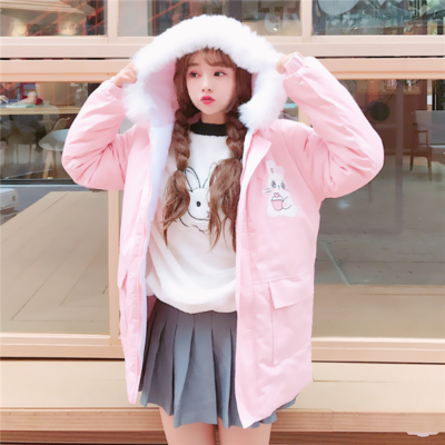 Kawaii hooded pink bunny coat