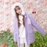 Purple Kawaii Hooded Bunny Coat - Thumbnail 1