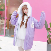 Purple Kawaii Hooded Bunny Coat - Thumbnail 4