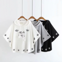 Kawaii Cat Embroidery Hooded Poncho Coat - Thumbnail 1