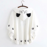 Kawaii Cat Embroidery Hooded Poncho Coat - Thumbnail 2